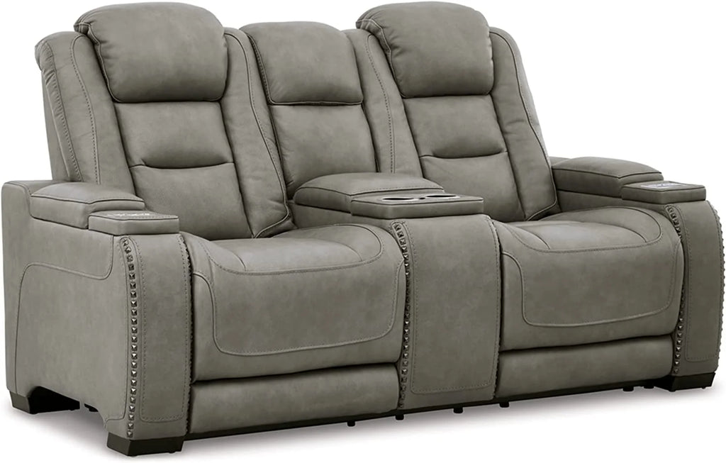 Gray Leather Power Reclining Loveseat R215543