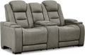 Gray Leather Power Reclining Loveseat R215543