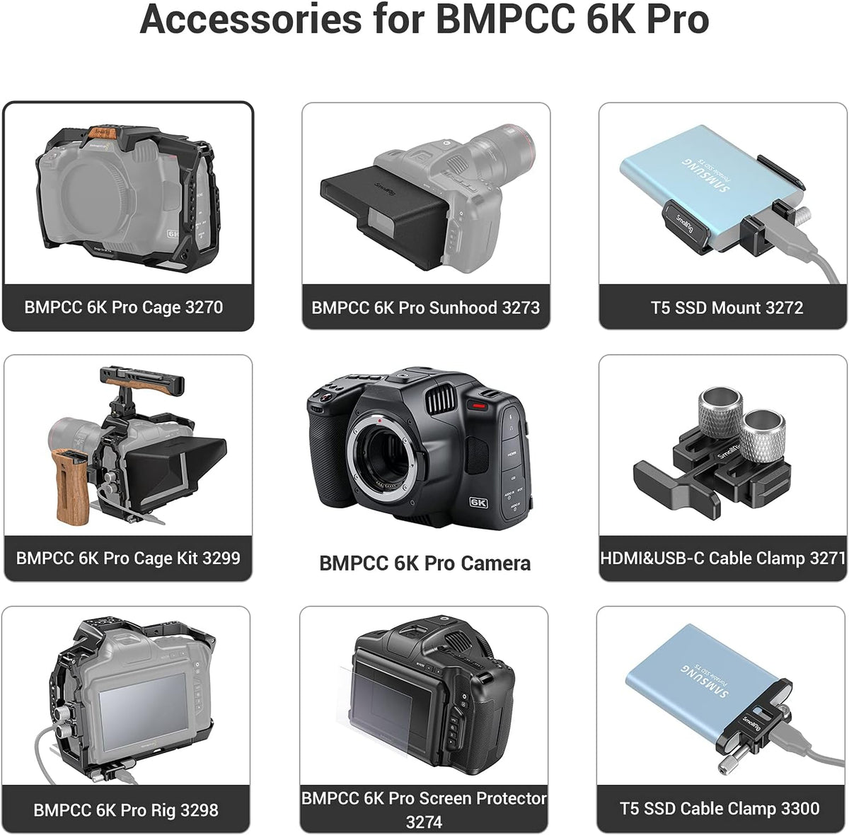 Full Cage for Blackmagic Pocket Cinema Camera 6K Pro with NATO Rail & Cold Shoe Mount J89104