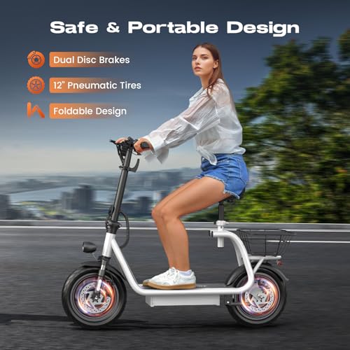 Electric Scooter with Seat, LED Display, 12" Tires, Foldable E7800