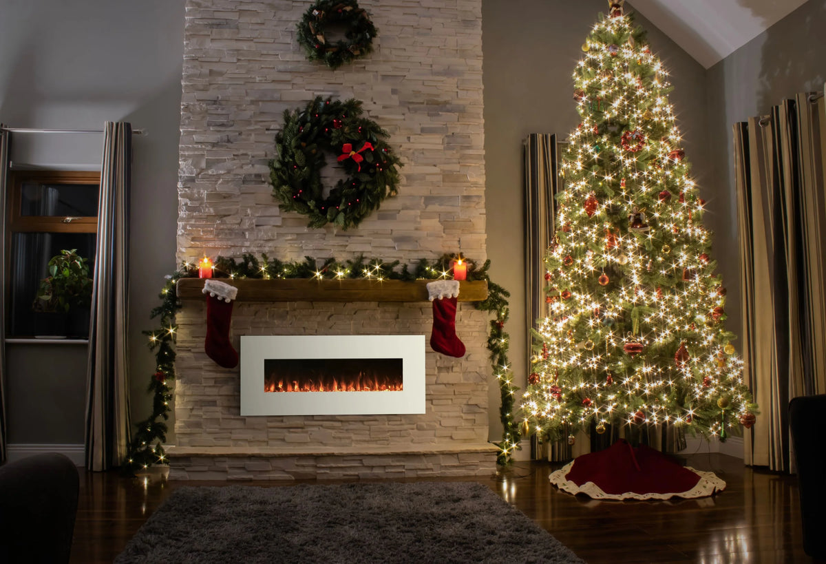 50-inch Wall Mounted Electric Fireplace with Remote White A156