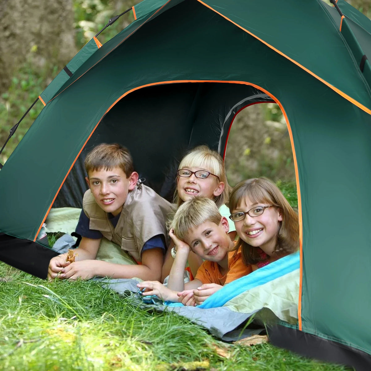 4 Person Pop up Camping Tent, Green Z95642