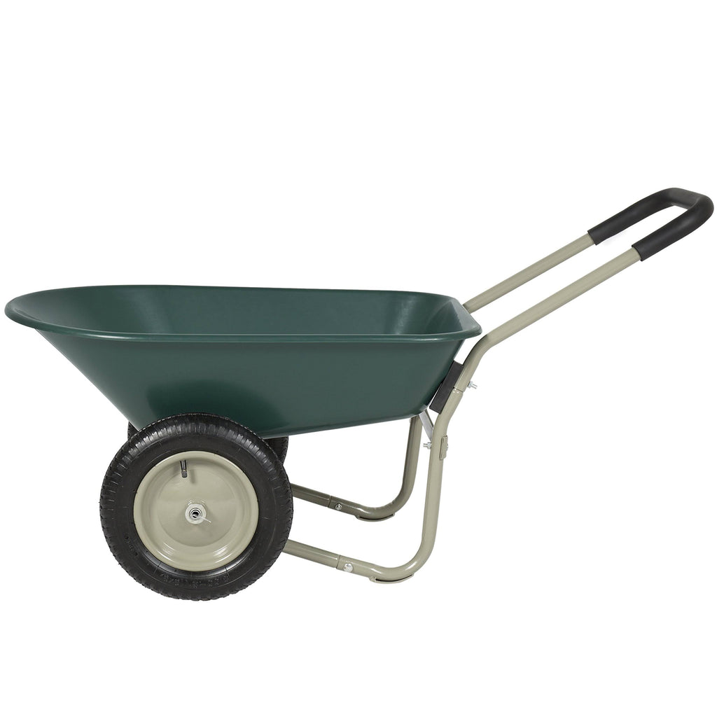Green Dual Wheel Home Wheelbarrow Yard Garden Cart F407944