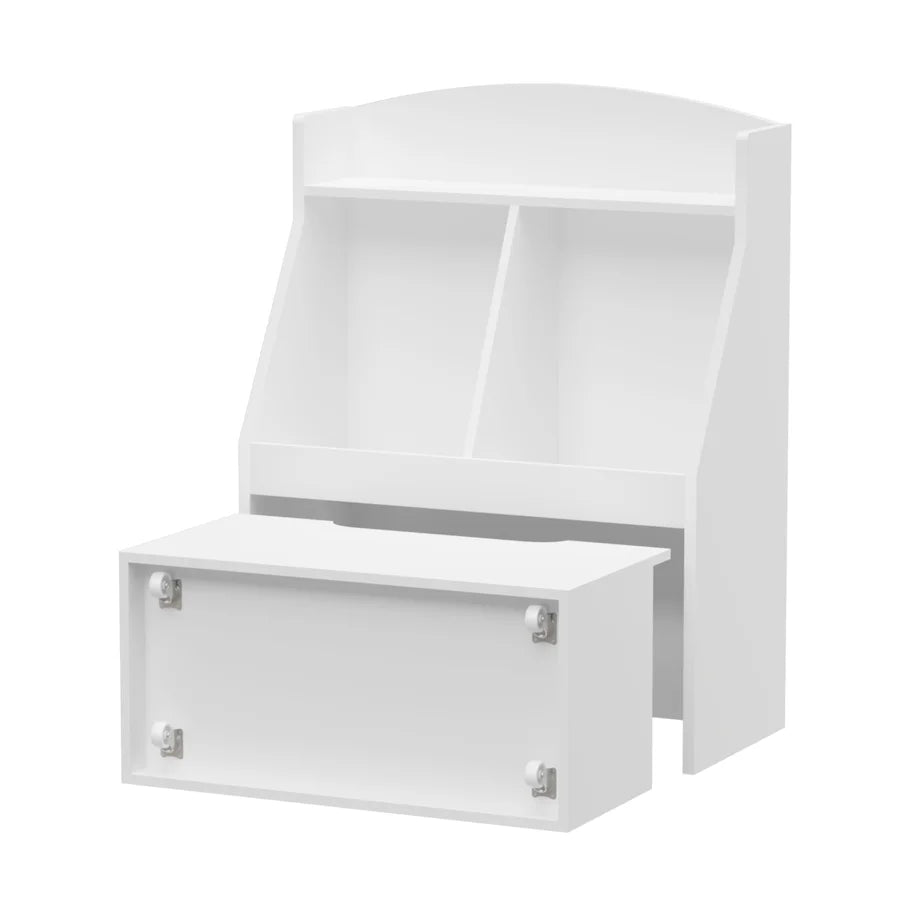 White Wooden Kids Bookcase with Toy Box on Wheels N530689