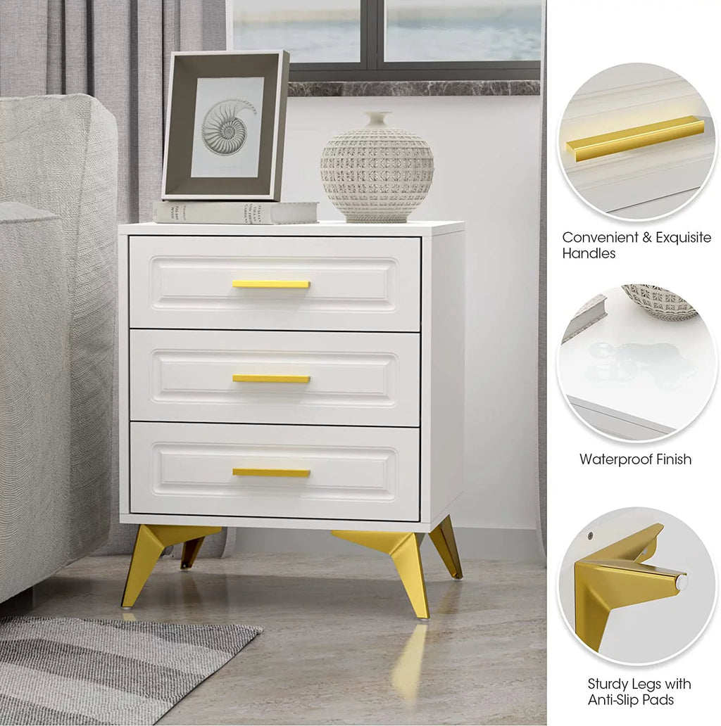 White 3 Drawer Wood Nightstand O744439