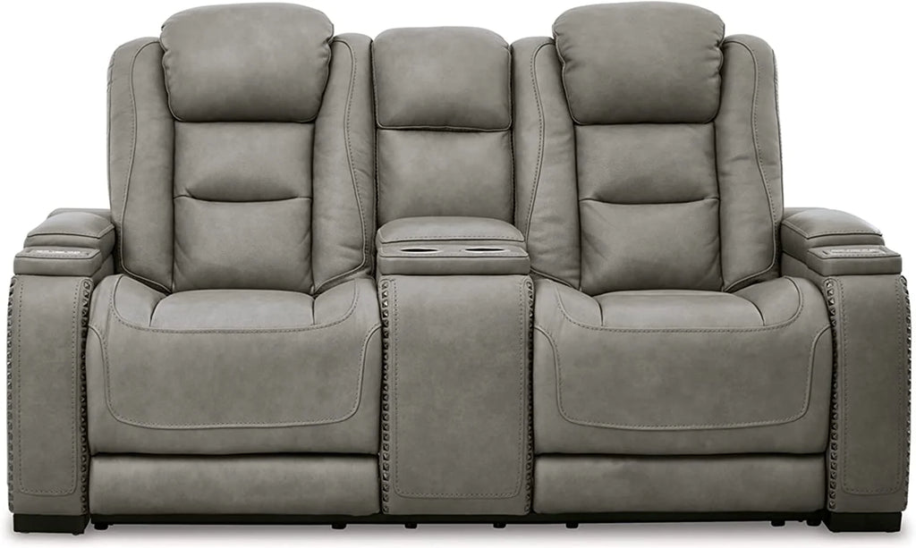 Gray Leather Power Reclining Loveseat R215543