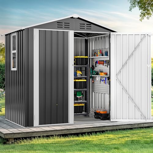6x4ft Metal Outdoor Storage Shed with Window H334367