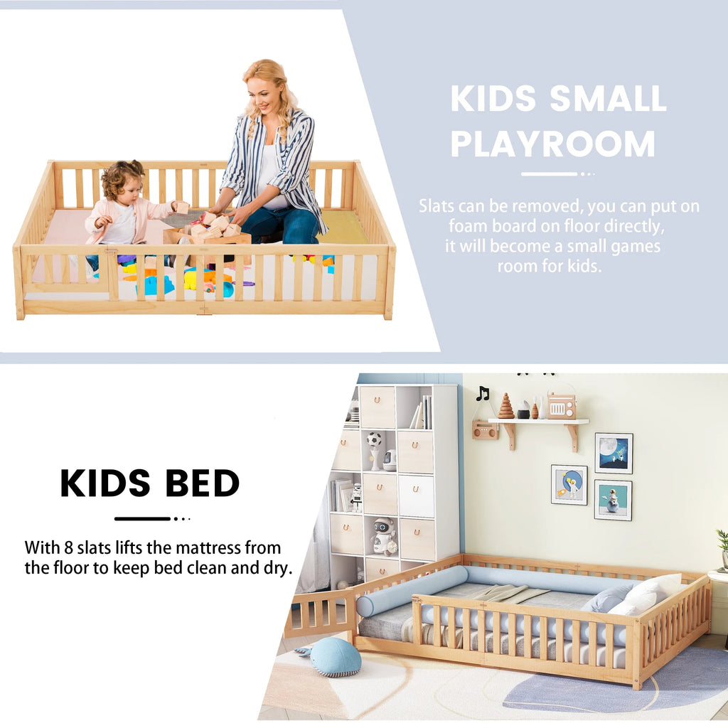 Queen Size Bed Floor Bed with Safety Guardrails Z453795