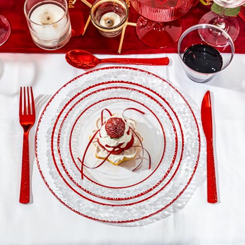 350PCS Clear Plastic Plates with Gold Trim Disposable Dinnerware Set A436