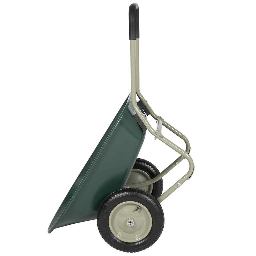 Green Dual Wheel Home Wheelbarrow Yard Garden Cart F407944