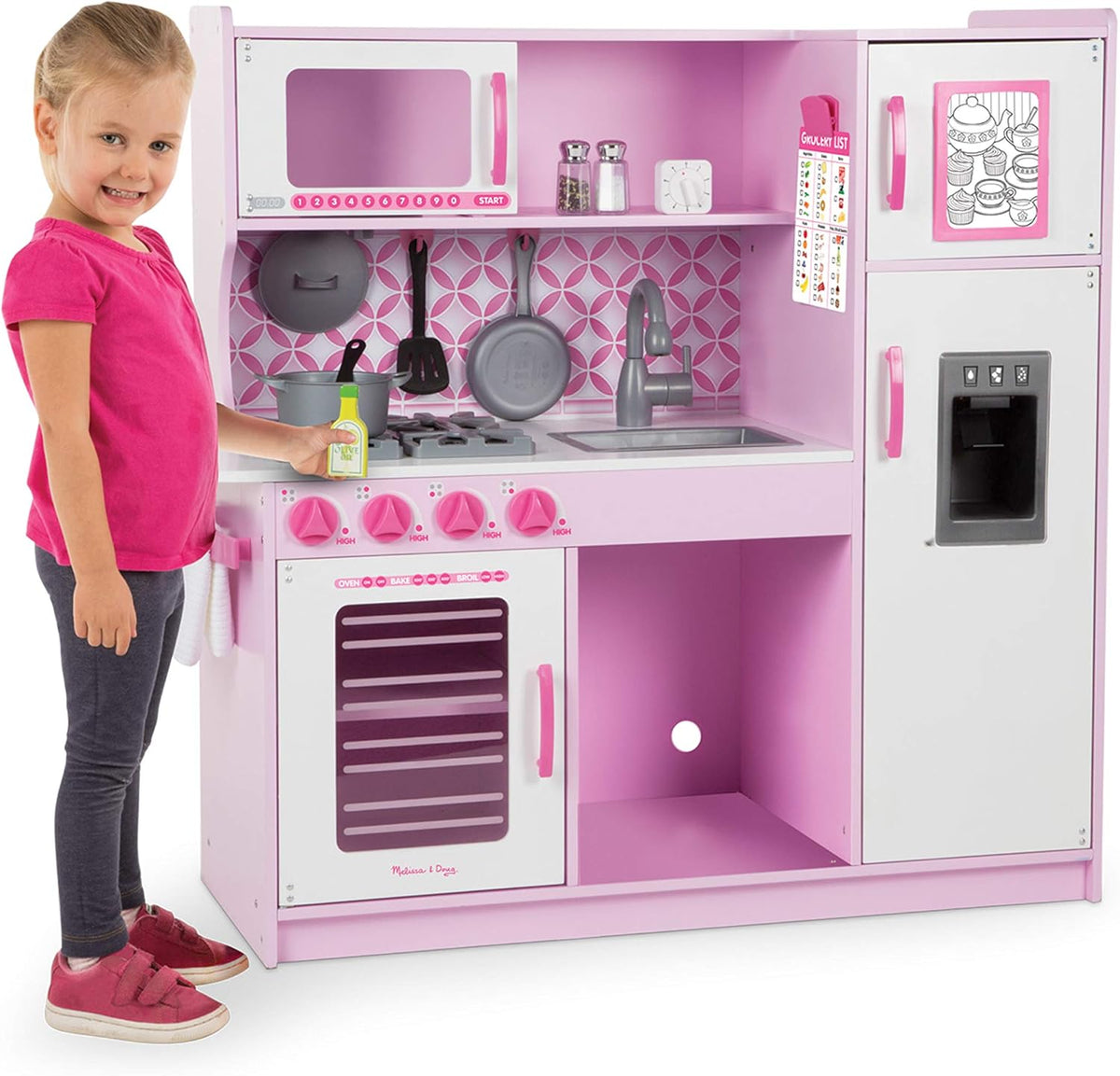 Wooden Chef’s Pretend Play Toy Kitchen With Ice Cube Dispenser Cupcake Pink/White H6427