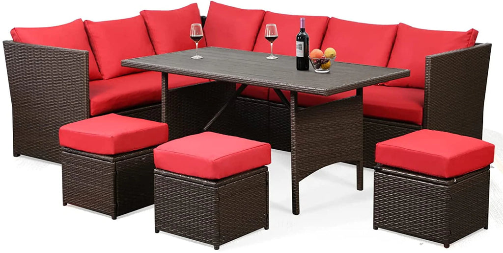 7-Piece PE Rattan Wicker Patio Conversation Set Y68530