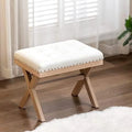 Burlap Linen Fabric Upholstered Bench Ottoman with X-Shaped Wooden Legs S23771
