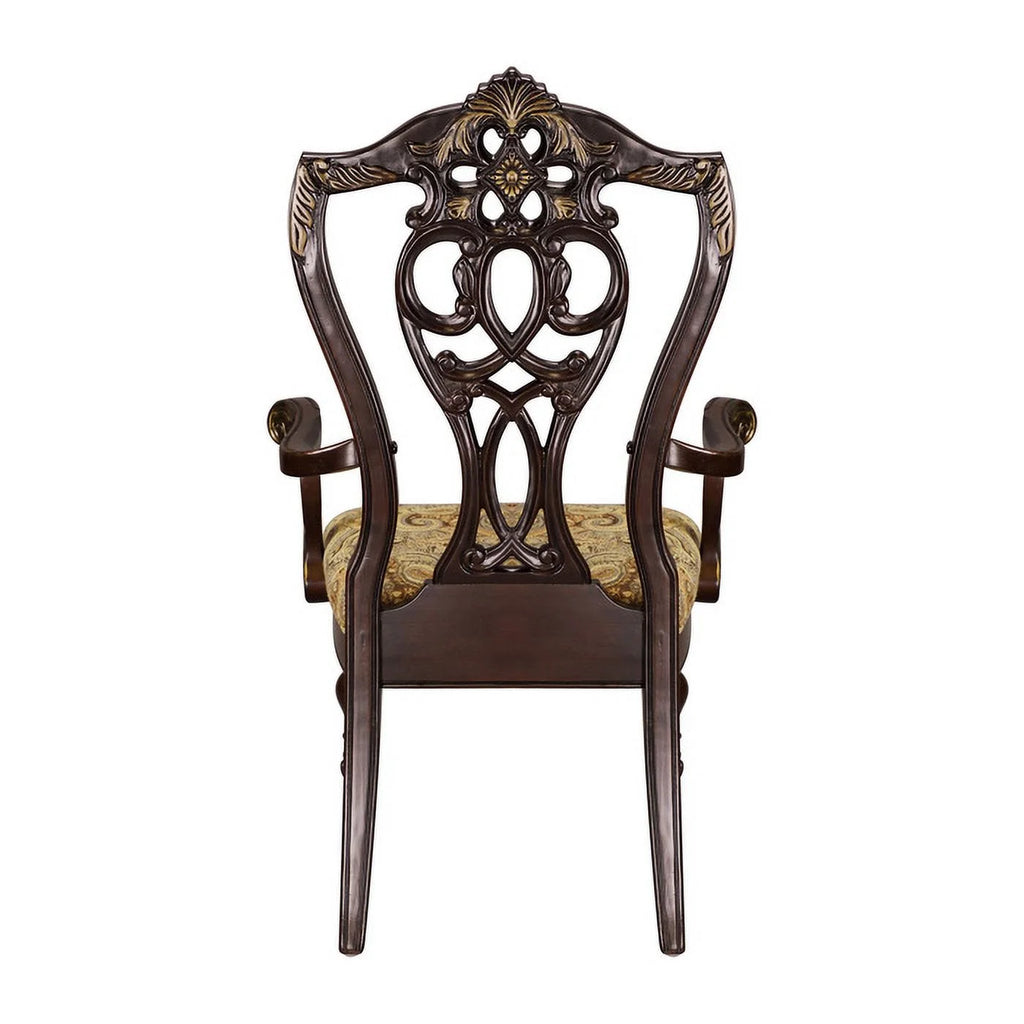 Fabric Upholstered Wooden Arm Chair Set of 2 Cherry Brown F3199