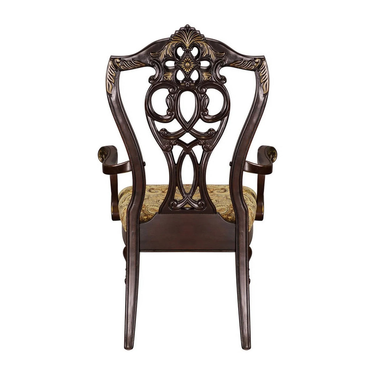 Fabric Upholstered Wooden Arm Chair Set of 2 Cherry Brown F3199