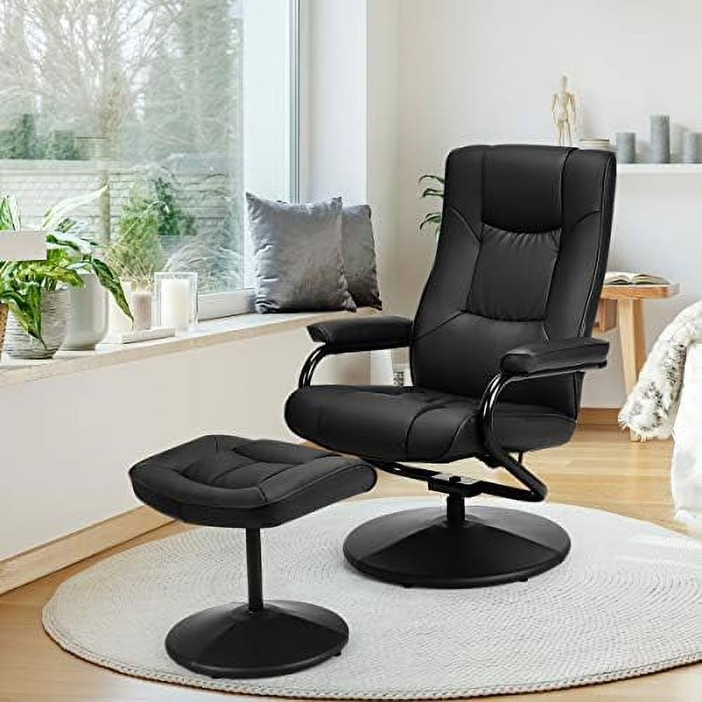 Black PU Leather Swivel Recliner Chair with Ottoman E878