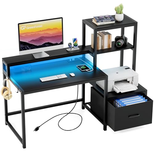 Walnut Computer Desk with Drawers and Storage Shelves S737