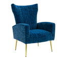 Navy Blue Velvet Wingback Accent Chair with Metal Legs K2500