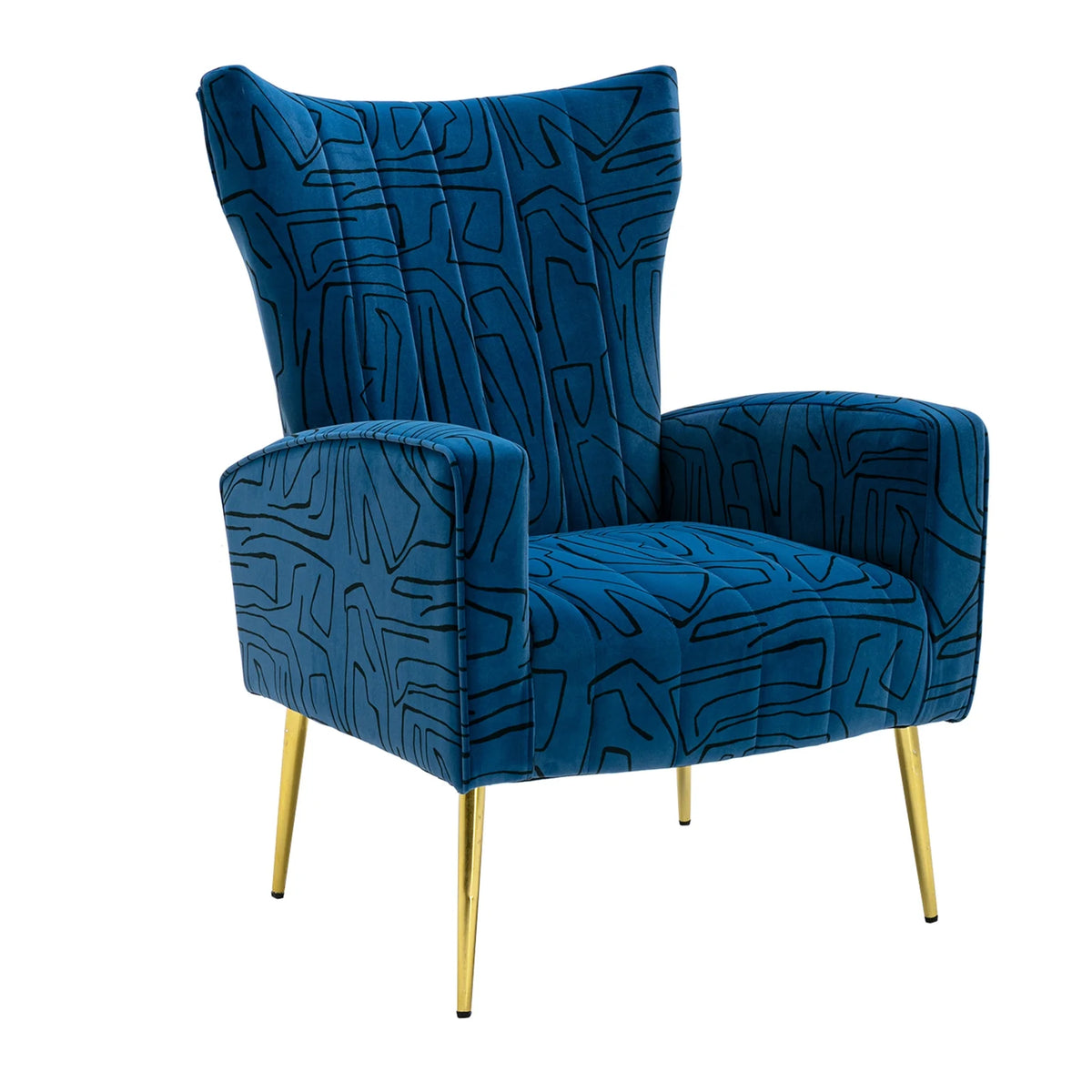 Navy Blue Velvet Wingback Accent Chair with Metal Legs K2500