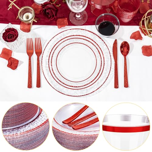 350PCS Clear Plastic Plates with Gold Trim Disposable Dinnerware Set A436