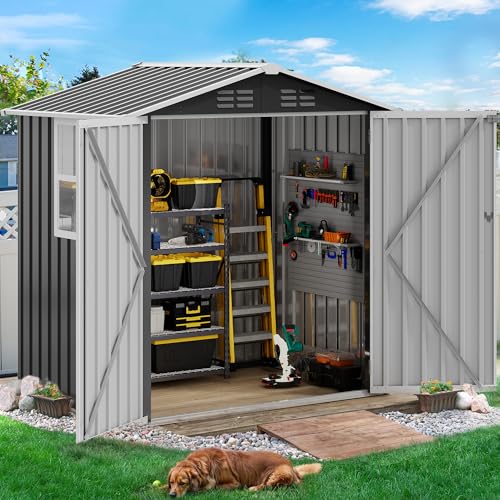 6x4ft Metal Outdoor Storage Shed with Window H334367