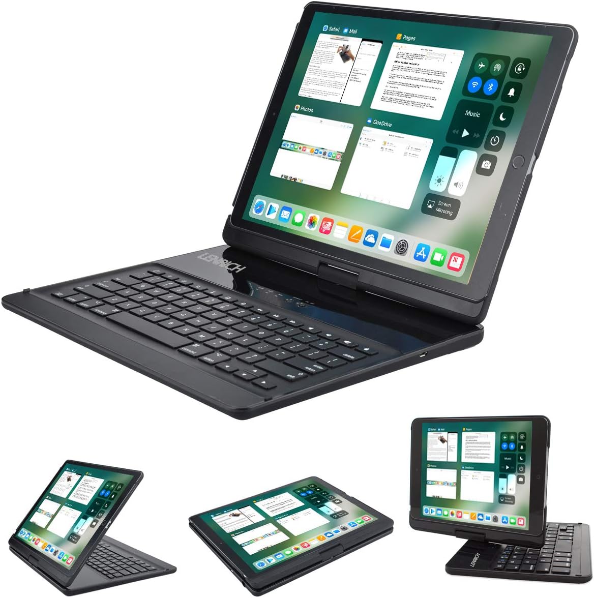iPad Pro 12.9 Case with Keyboard 360 Rotatable Wireless Folio Black N375