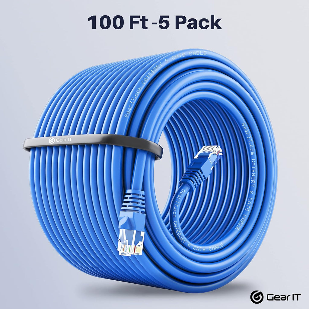 Cat 6 Ethernet Cable 100 ft 5-Pack Blue D38757