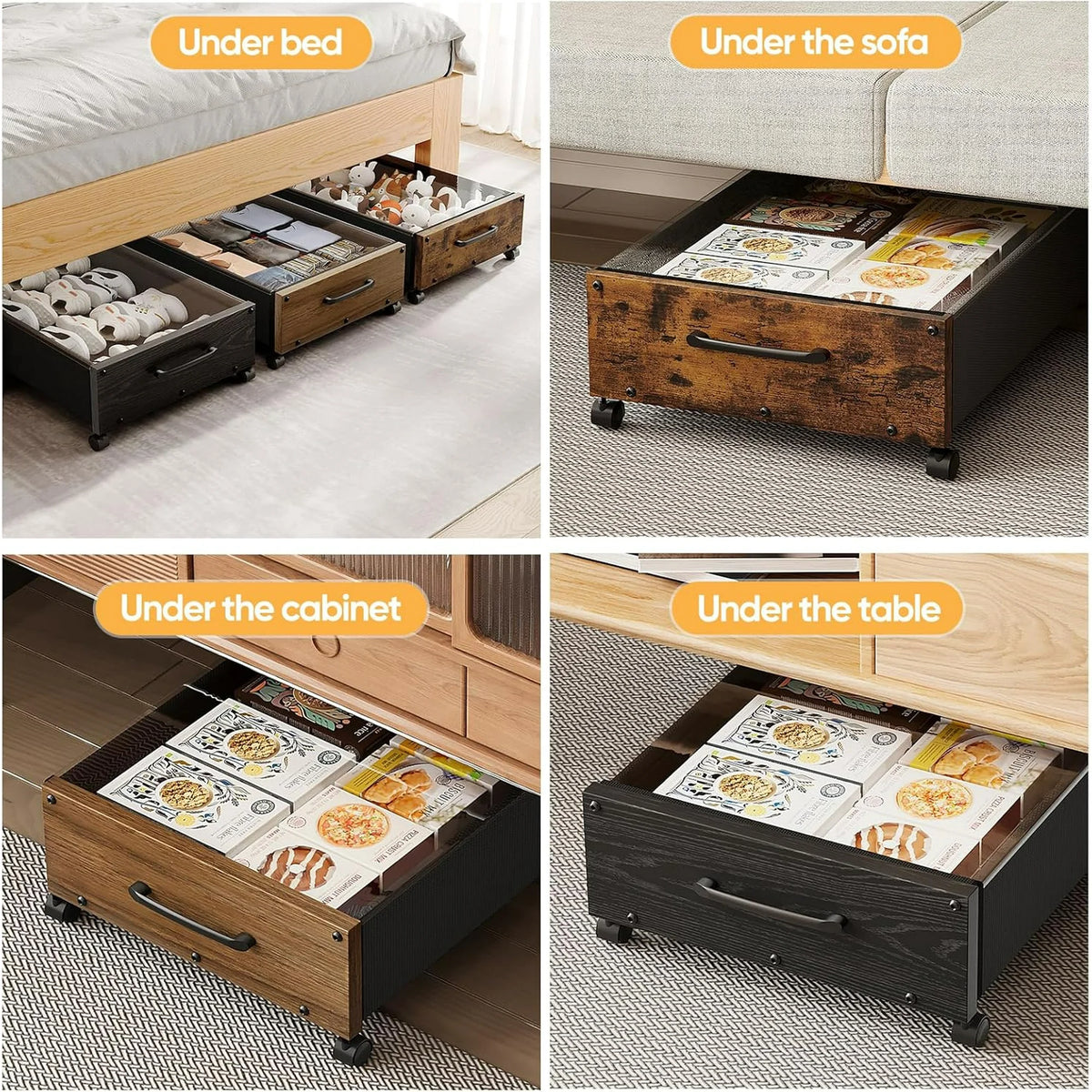 80L Extra-large Rolling Under Bed Storage Bins 2 Pack with Removable Lid M1224