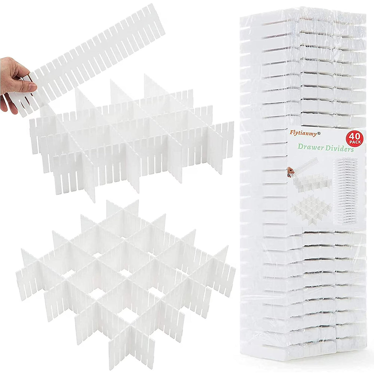 40 Pack White Drawer Dividers Organizer Set C925899
