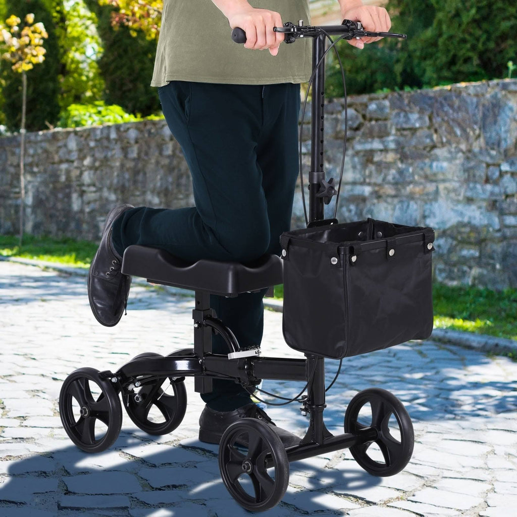 Black Foldable Knee Walker Scooter with Basket T4392