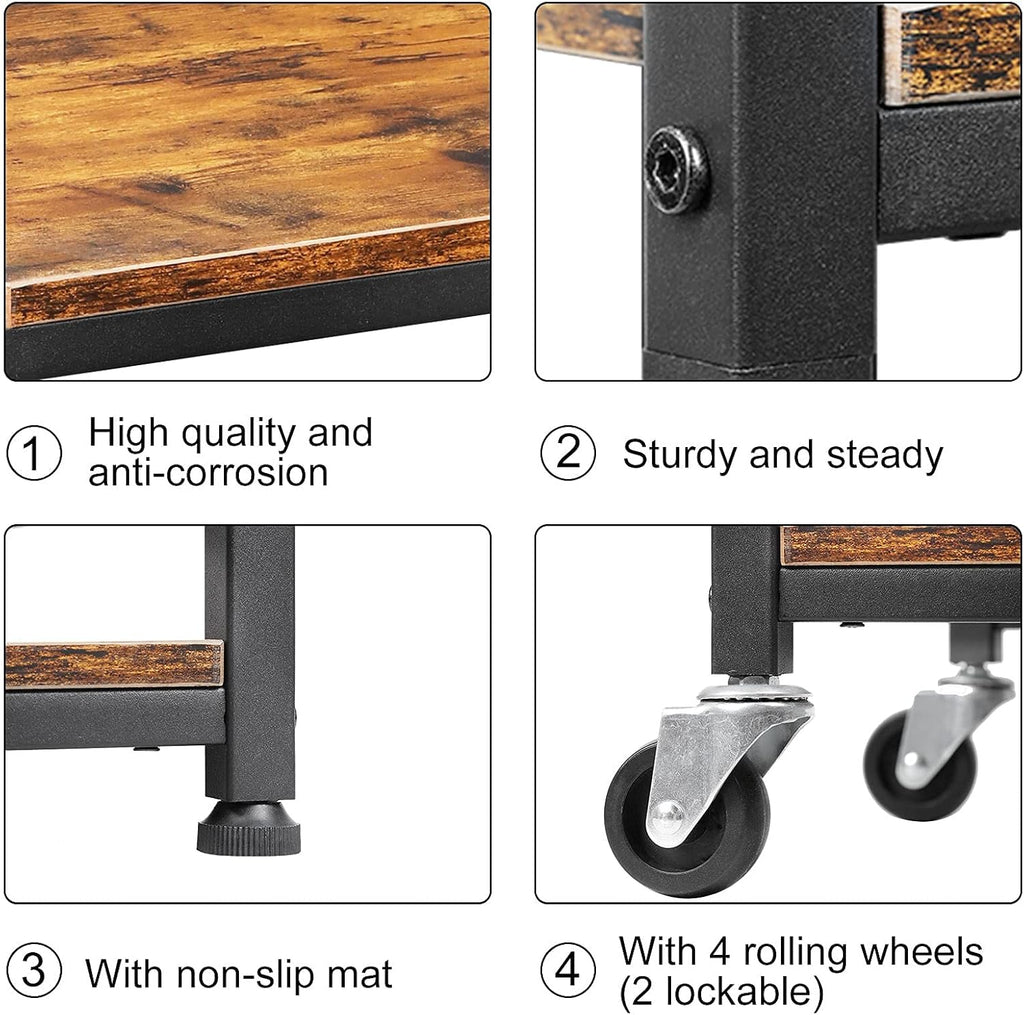 Brown 4 Tier Wood Rolling Kitchen Cart with Storage C419234