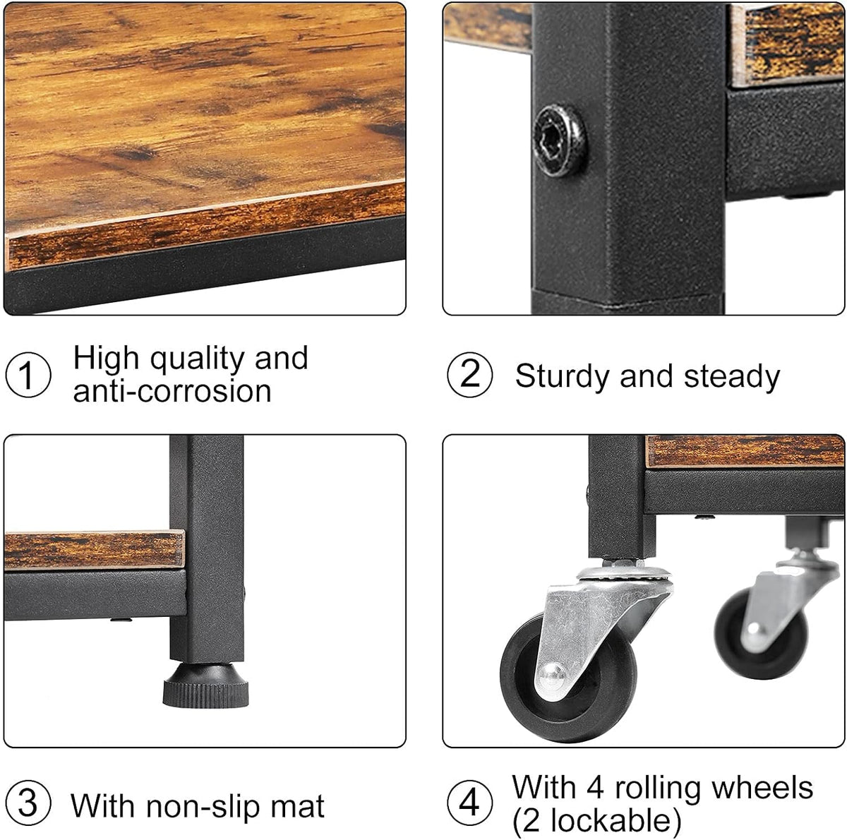 Brown 4 Tier Wood Rolling Kitchen Cart with Storage C419234