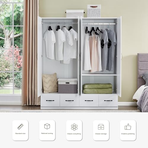 Gray Wooden Armoire Wardrobe with 3 Drawers W3983