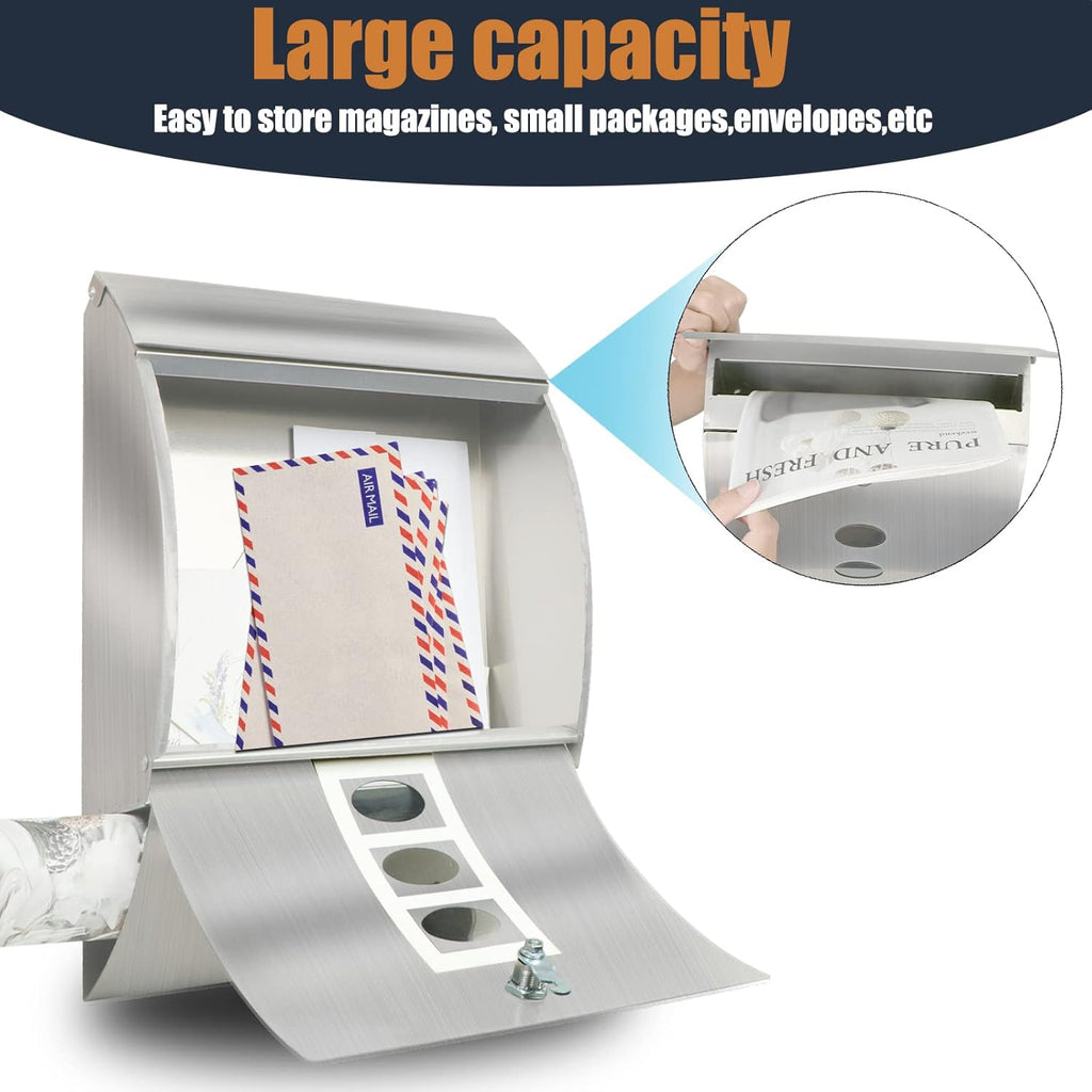 Large Wall-Mount Locking Mailbox with Key Lock and Newspaper Holder, 15.6" x 11.7" x 4.7" N378
