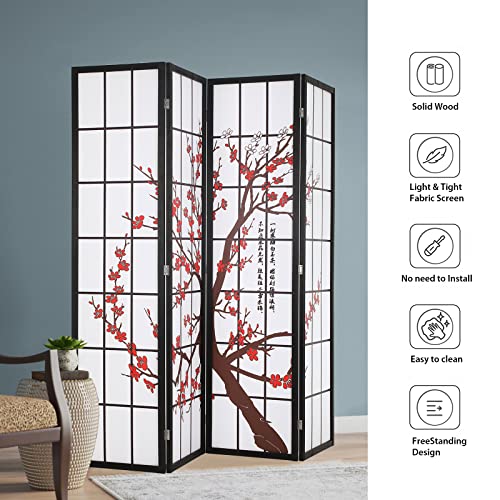 White 4 Panel Folding Wood Room Divider W3484
