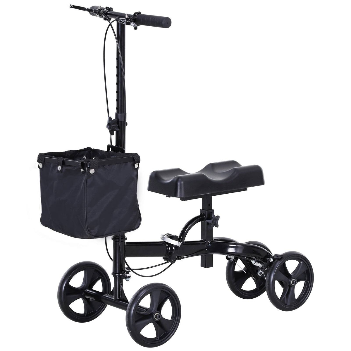 Black Foldable Knee Walker Scooter with Basket T4392