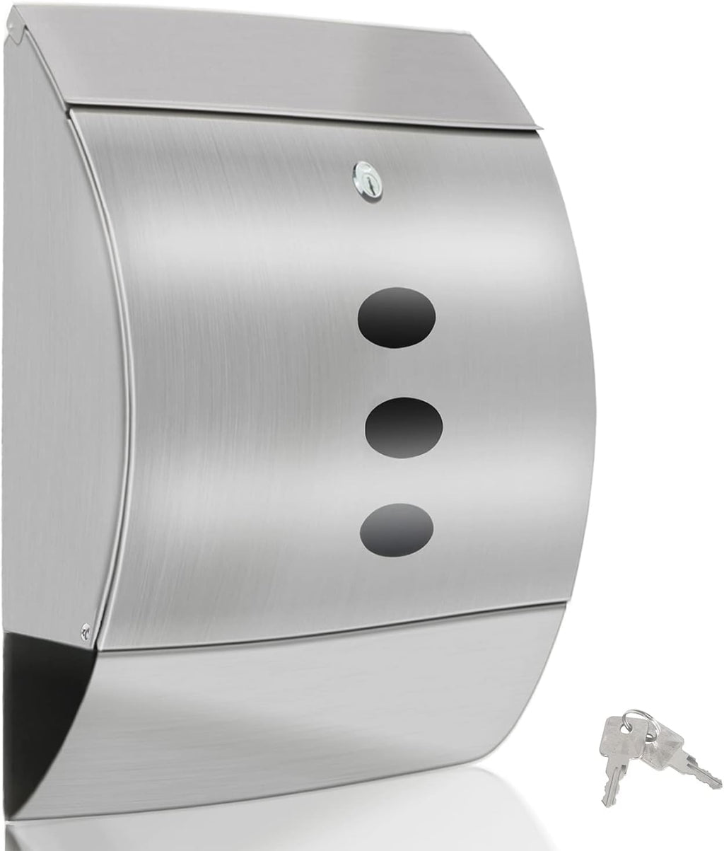 Large Wall-Mount Locking Mailbox with Key Lock and Newspaper Holder, 15.6" x 11.7" x 4.7" N378