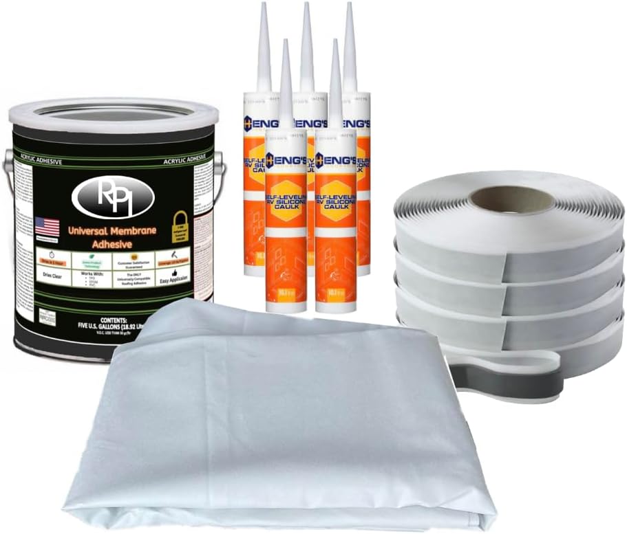 RV Rubber Roof Kit with 9.5Ft Wide x 25Ft Long TPO Membrane V552145