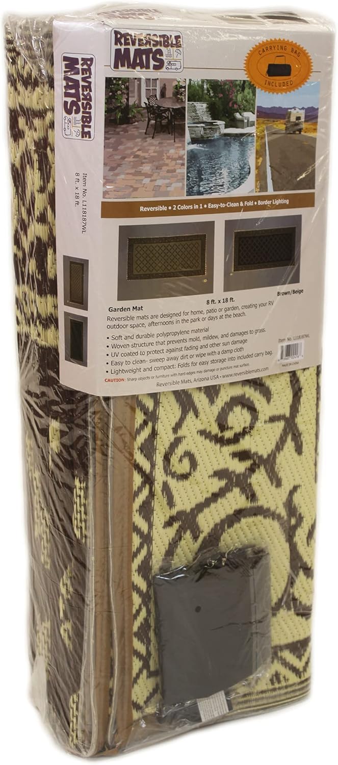 Brown Beige 8-Feet x 11-Feet Reversible Outdoor Mat S16171