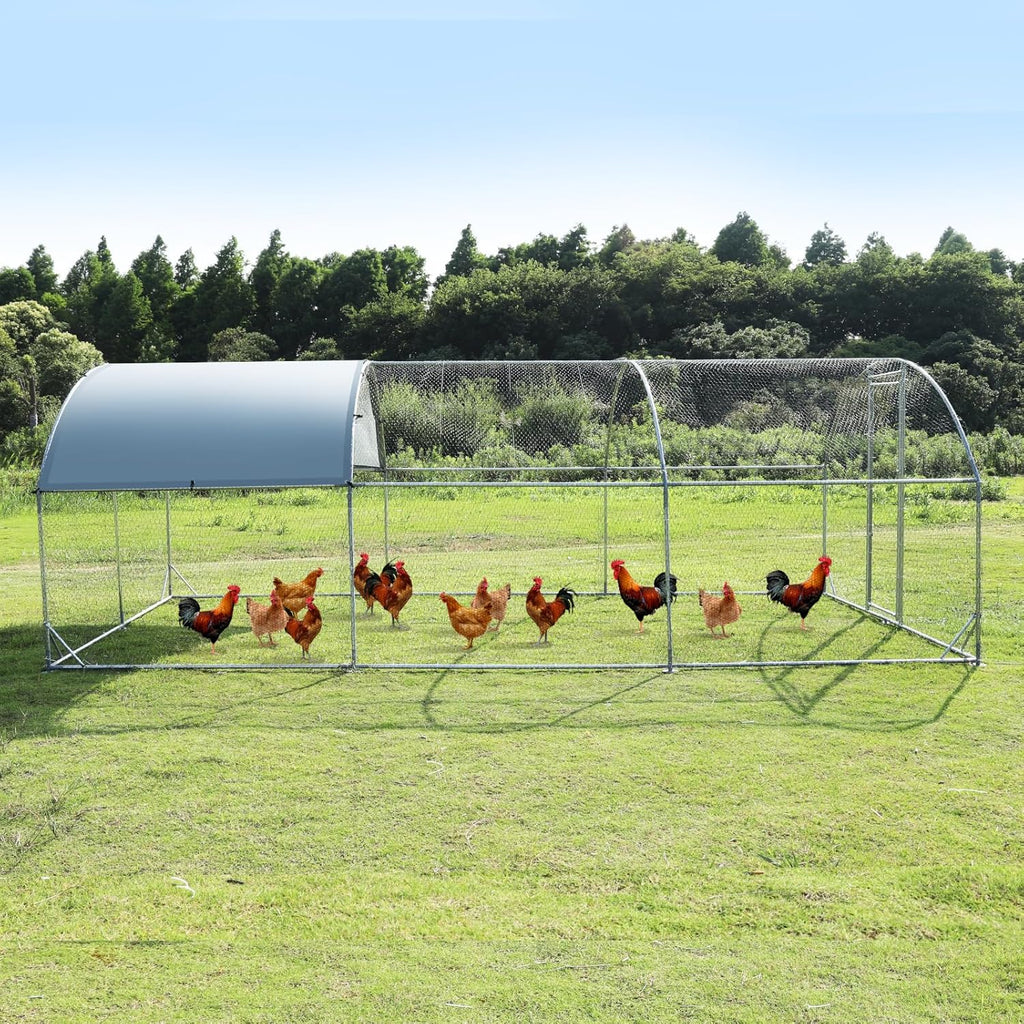 Large Metal Chicken Coop Walk-in Poultry Cage with Waterproof and Anti-Ultraviolet Cover (9.2'W x 12.5'L x 6.5'H) C5171