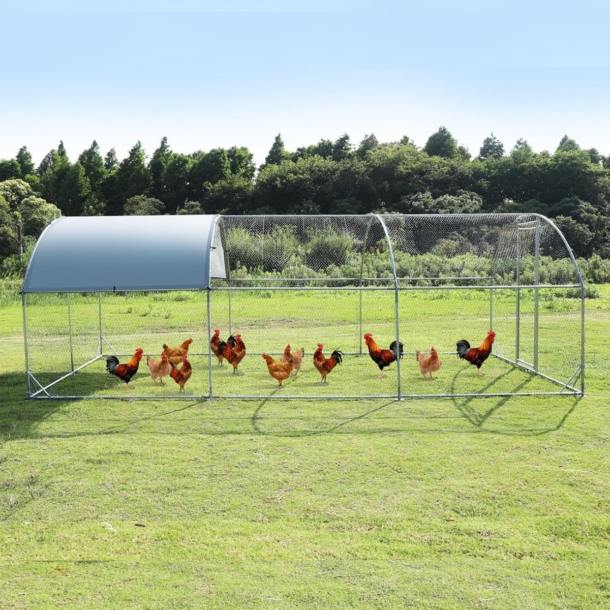 Large Metal Chicken Coop Walk-in Poultry Cage with Waterproof and Anti-Ultraviolet Cover (9.2'W x 12.5'L x 6.5'H) C5171