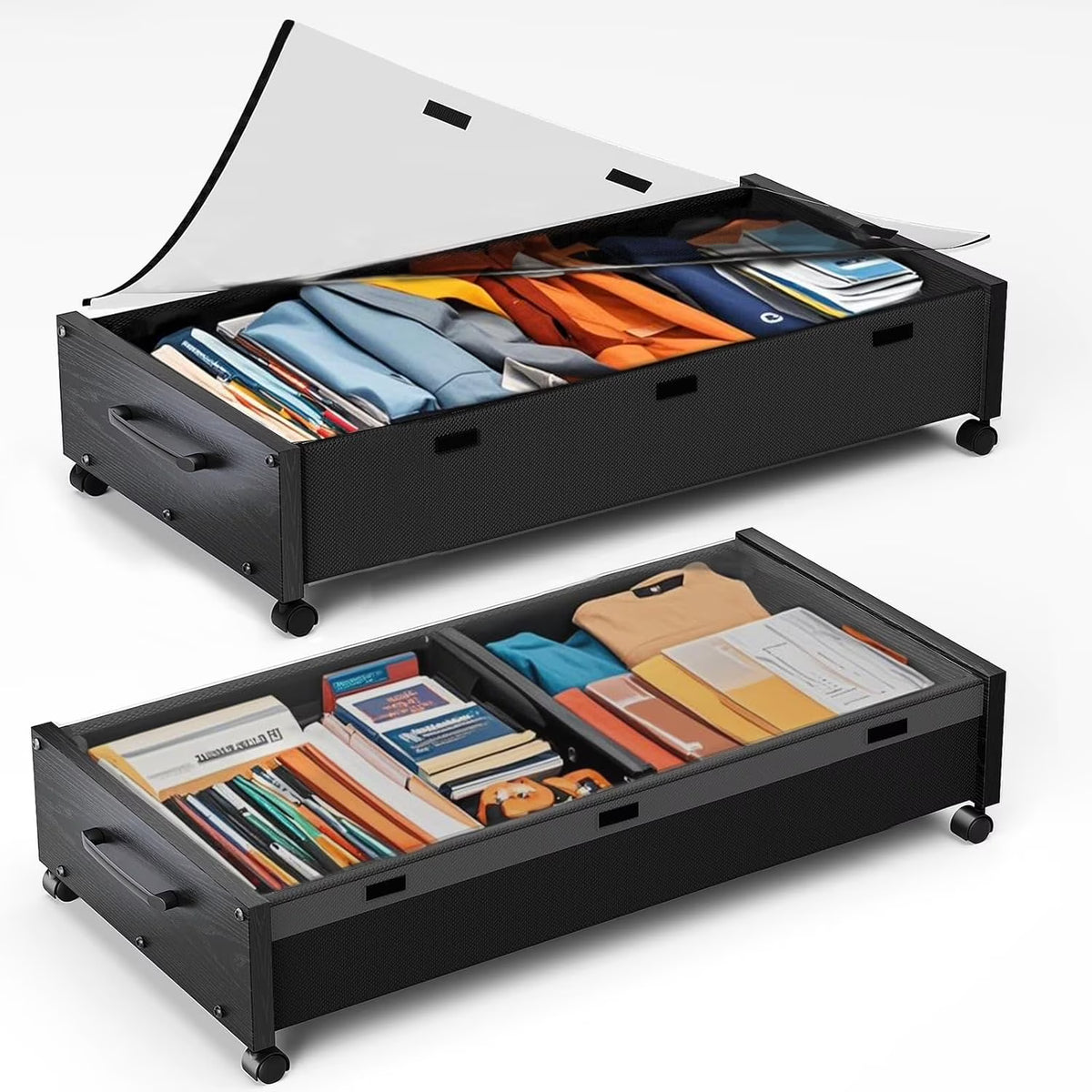 80L Extra-large Rolling Under Bed Storage Bins 2 Pack with Removable Lid M1224