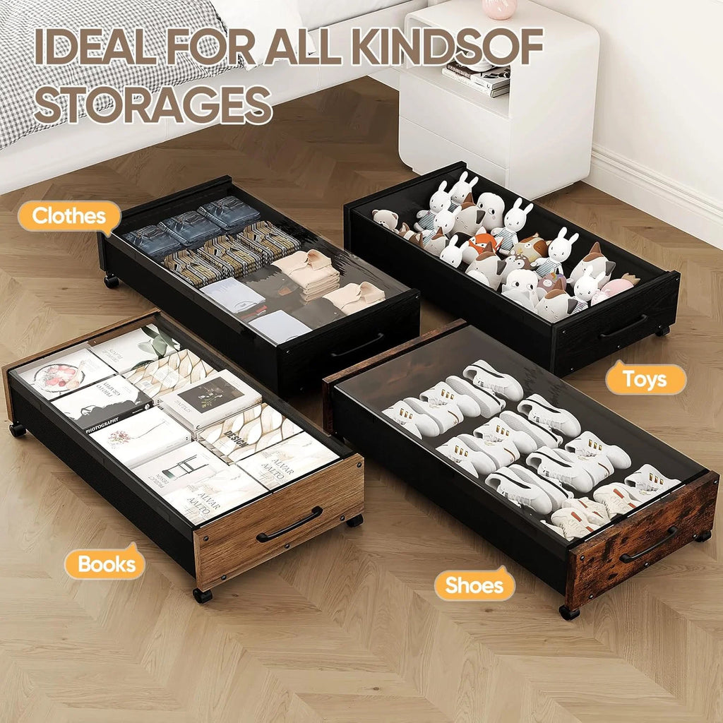 80L Extra-large Rolling Under Bed Storage Bins 2 Pack with Removable Lid M1224
