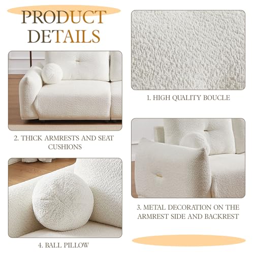Oversized 2-Seater Loveseat Sofa with Cushions and Ball Pillows (Beige) G772004