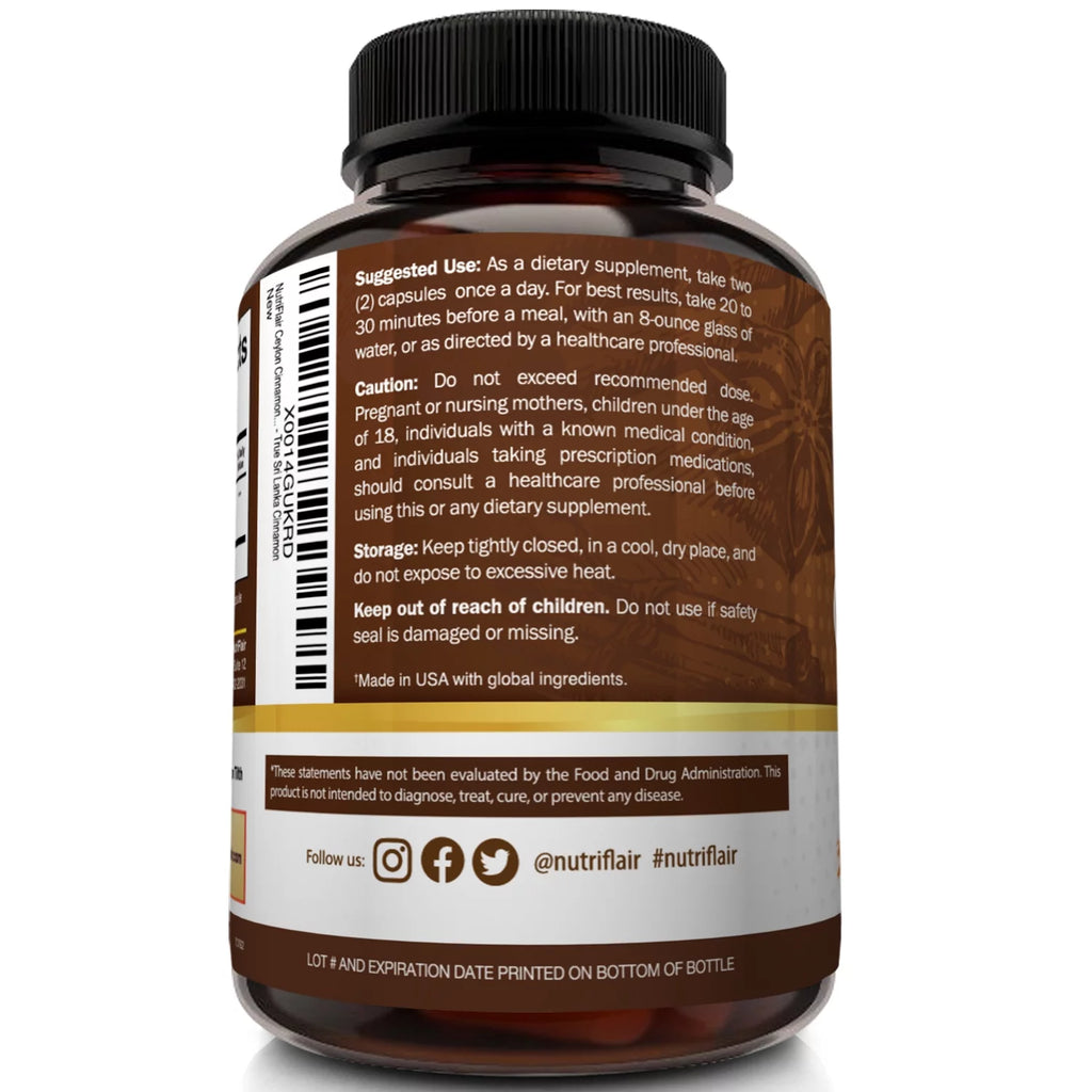 Organic Ceylon Cinnamon 1200mg per Serving, 120 Capsules K733