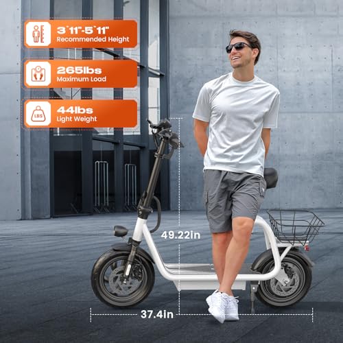 Electric Scooter with Seat, LED Display, 12" Tires, Foldable E7800