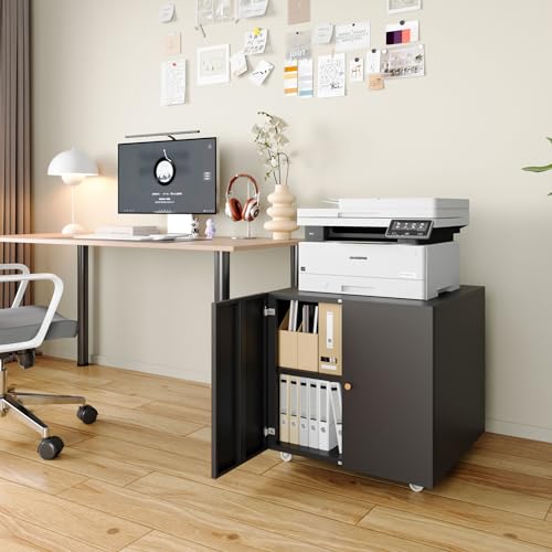 Black Small Rolling Printer Stand with Storage and Adjustable Shelf E212365