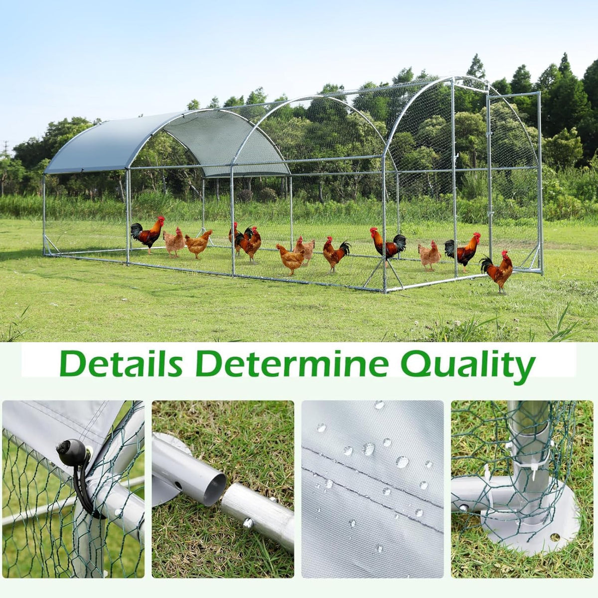 Large Metal Chicken Coop Walk-in Poultry Cage with Waterproof and Anti-Ultraviolet Cover (9.2'W x 12.5'L x 6.5'H) C5171