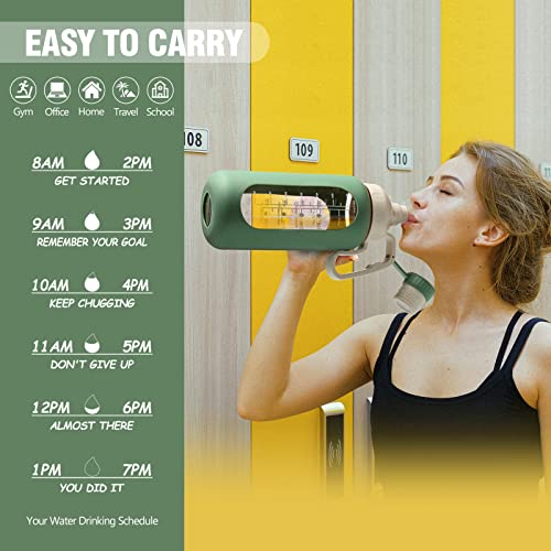 64oz Glass Water Bottle with Straw and Time Marker, Black Y553901