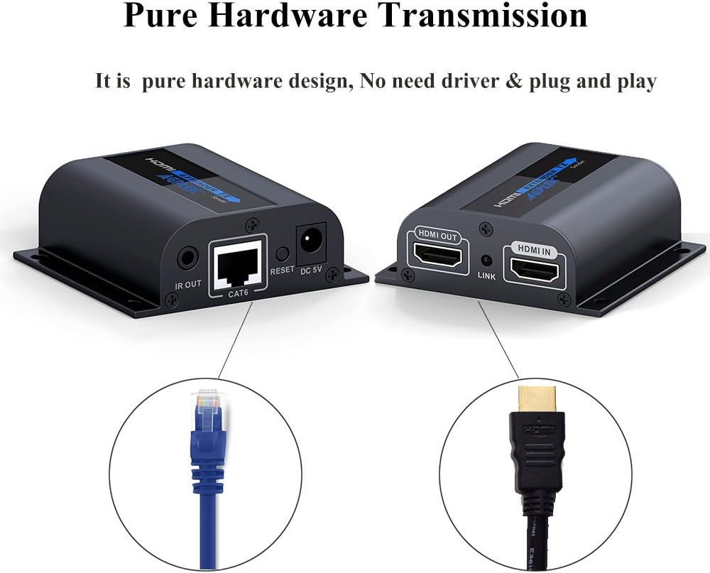 HDMI Extender with Loop-Out Local Display, 1080P up to 196ft Over Cat6 Ethernet Cable with IR Blaster Pack of 2 L608751